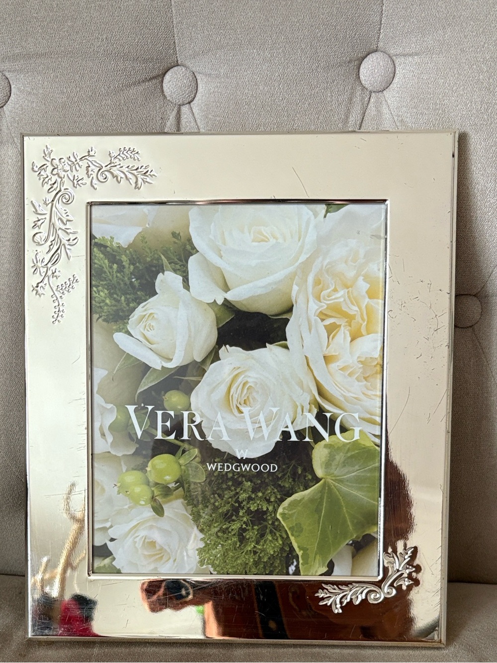 Vera Wang Silver Frame with Cream Inset and Floral Engraving